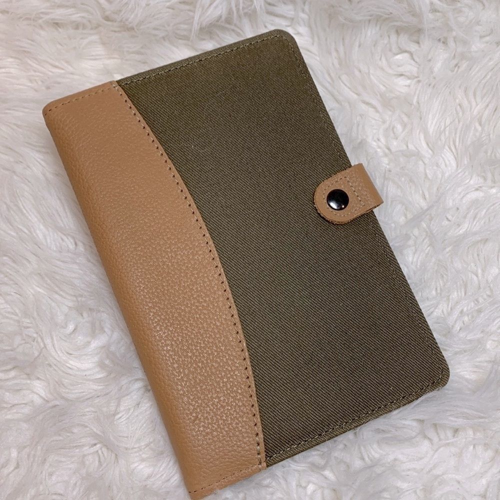 HAZEL notepad cover leather/canvas snap closure new notepad slip/card slots NWOT